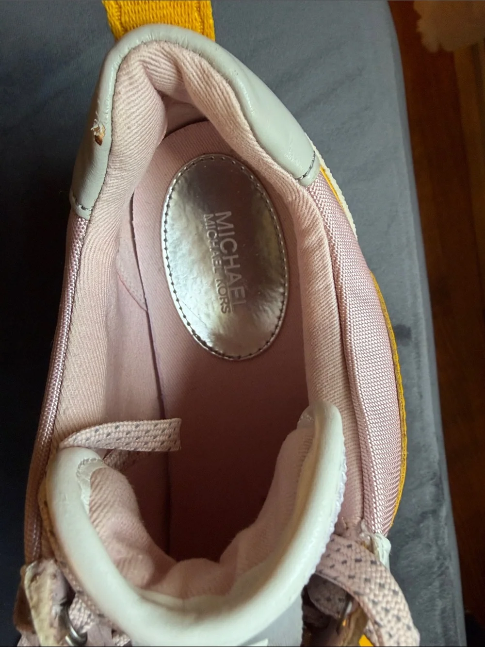 Michael Kors Yellow and Blush Pink Mixed-Media Sneakers 7.5